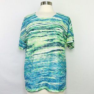 Chico’s Large 2 Top Geometric Studs Metallic Green Teal Silver Short Sleeve #A